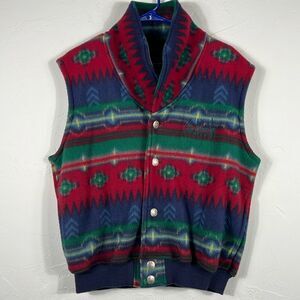 🔥🔥 Vintage 90s EMI Breckenridg Aztec Print Fleece Acrylic Vest Sz Medium - EUC